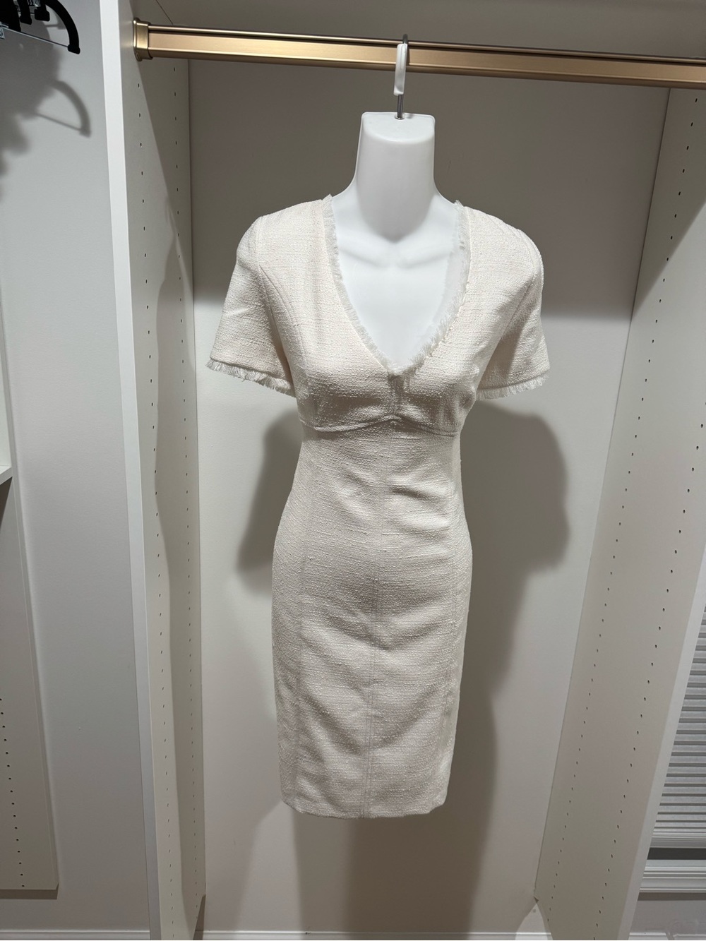 Andrew Marc Cream Textured V‑Neck Midi Dress